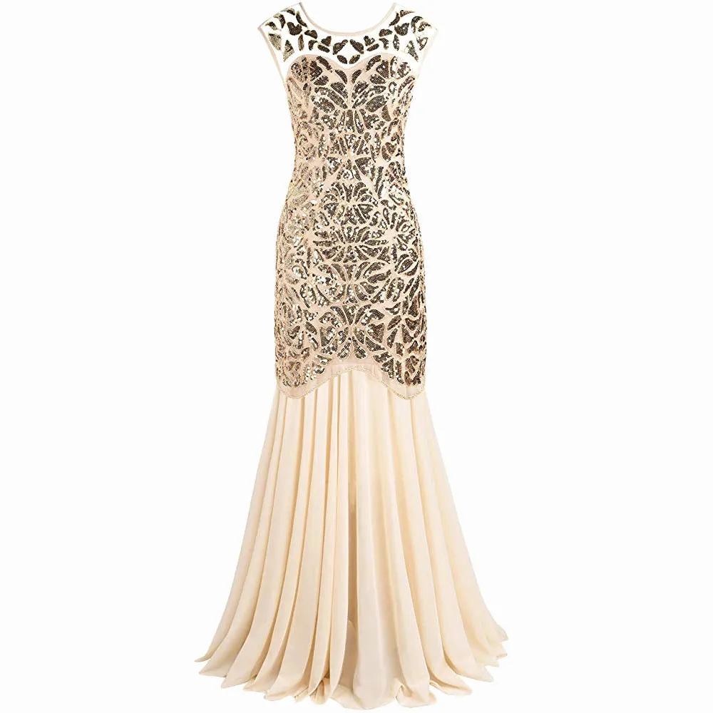 1920's Dresses Long Sequin Beaded Dress