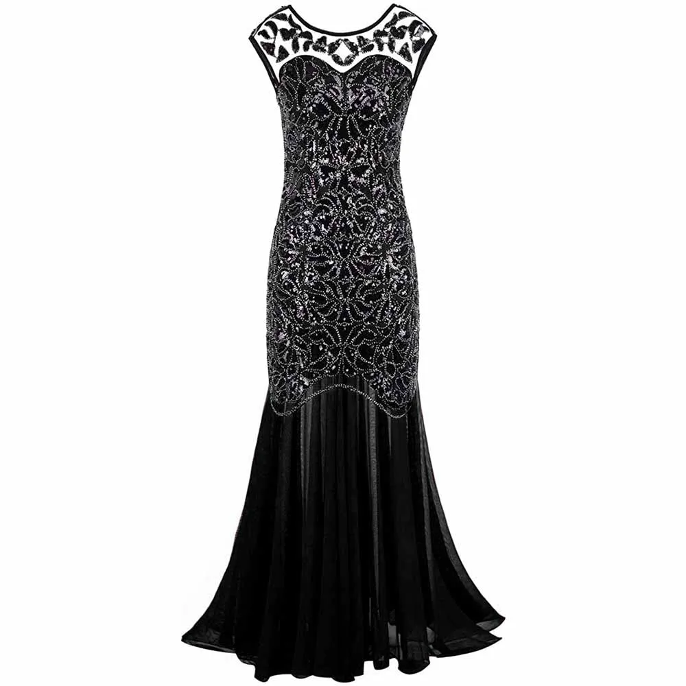 1920's Dresses Long Sequin Beaded Dress