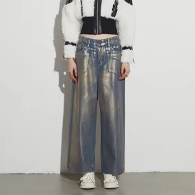 Adelin Metallic Coated Wide Leg Jeans