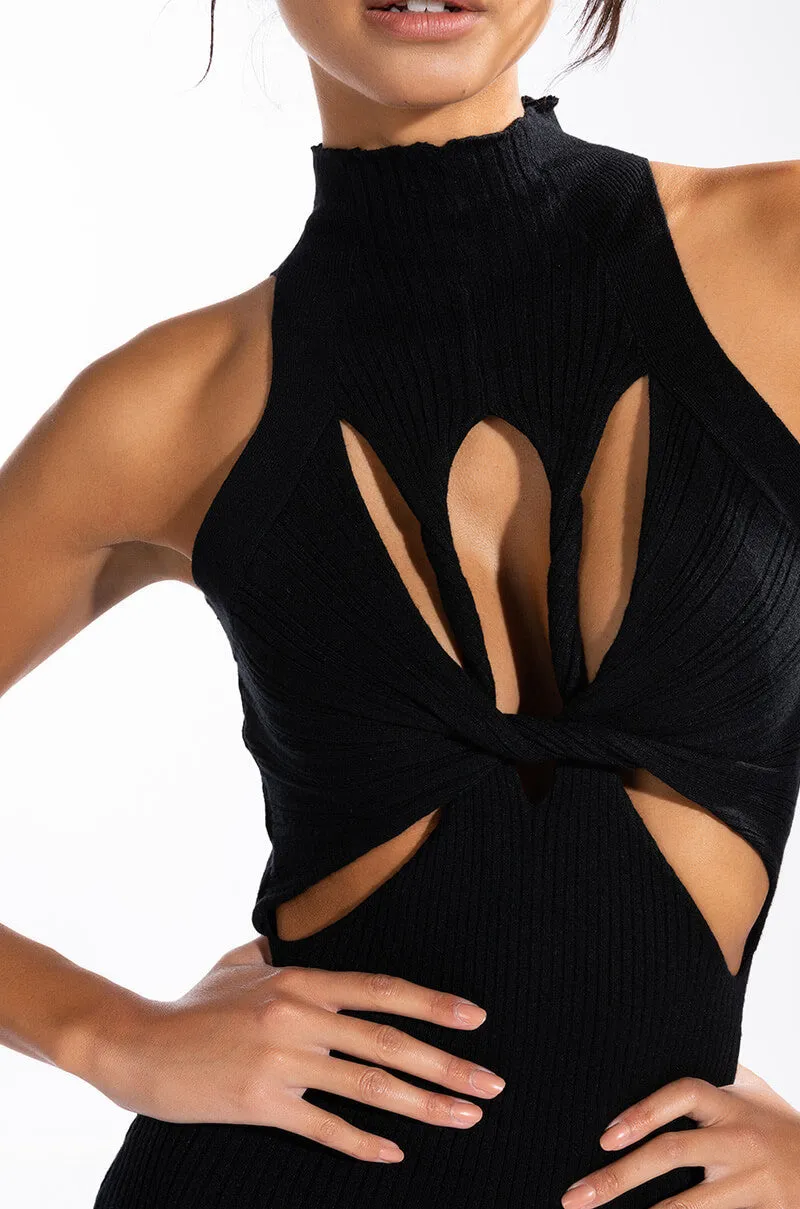 ALL THE CUTOUTS RIBBED MINI DRESS