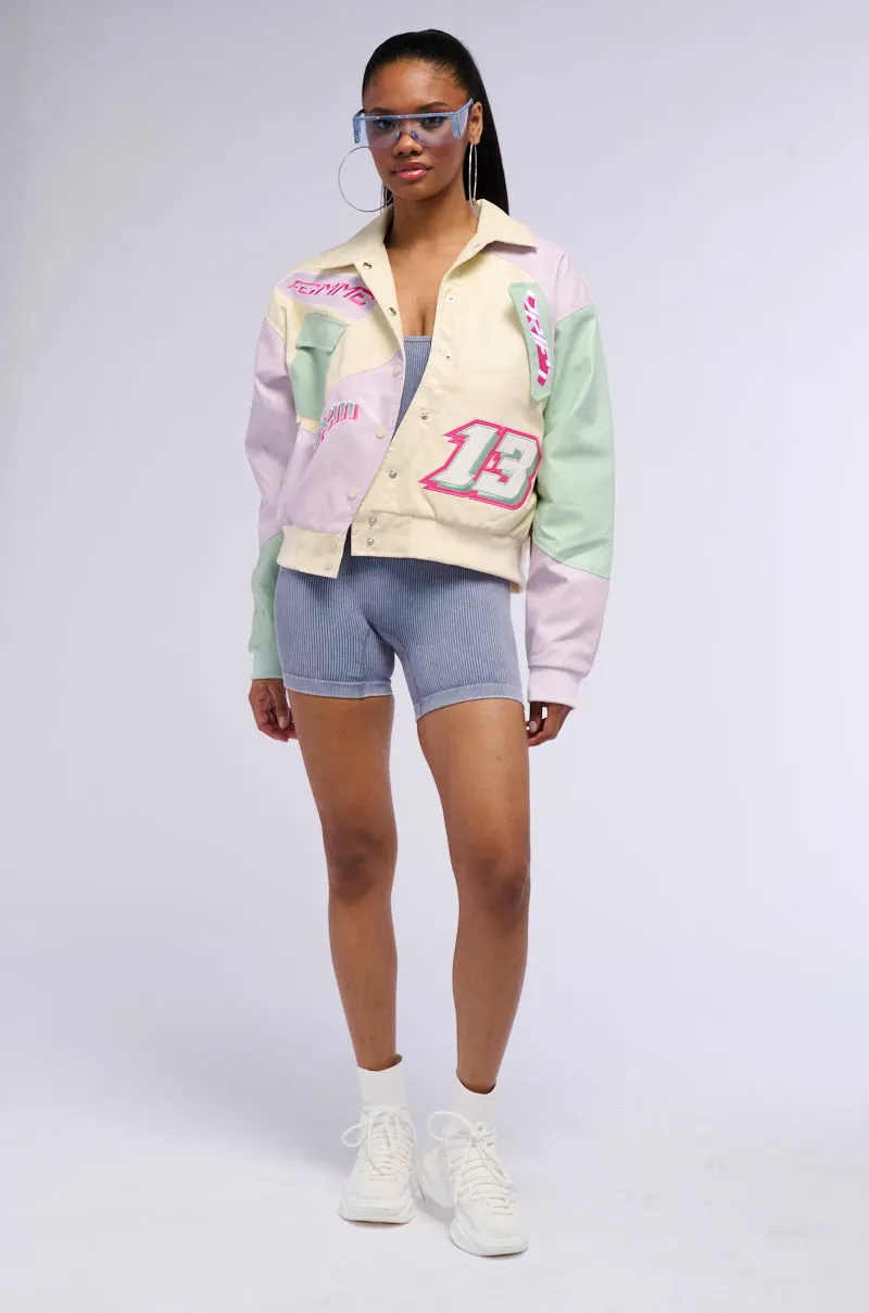 ANGEL EYES PASTEL PU COLOR BLOCK BOMBER