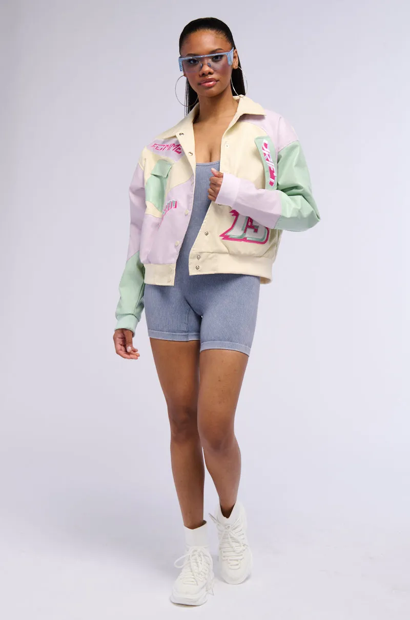 ANGEL EYES PASTEL PU COLOR BLOCK BOMBER