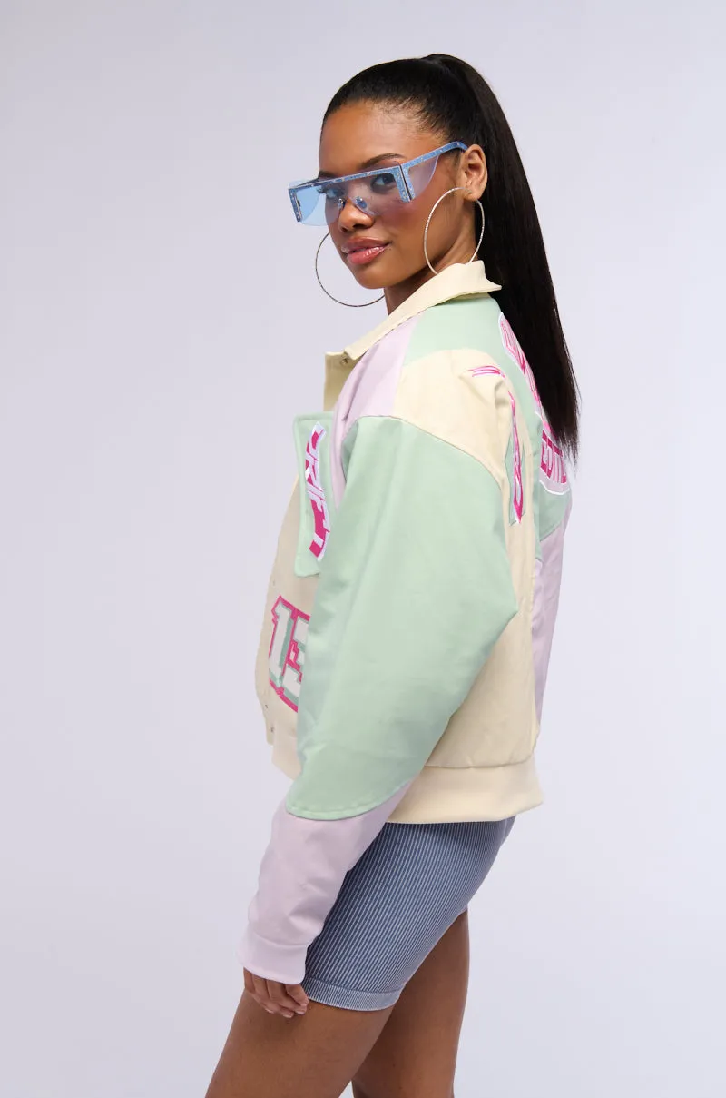 ANGEL EYES PASTEL PU COLOR BLOCK BOMBER