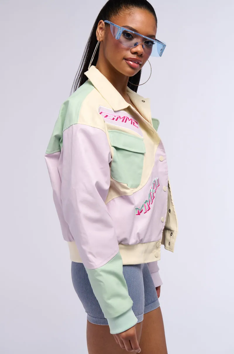 ANGEL EYES PASTEL PU COLOR BLOCK BOMBER