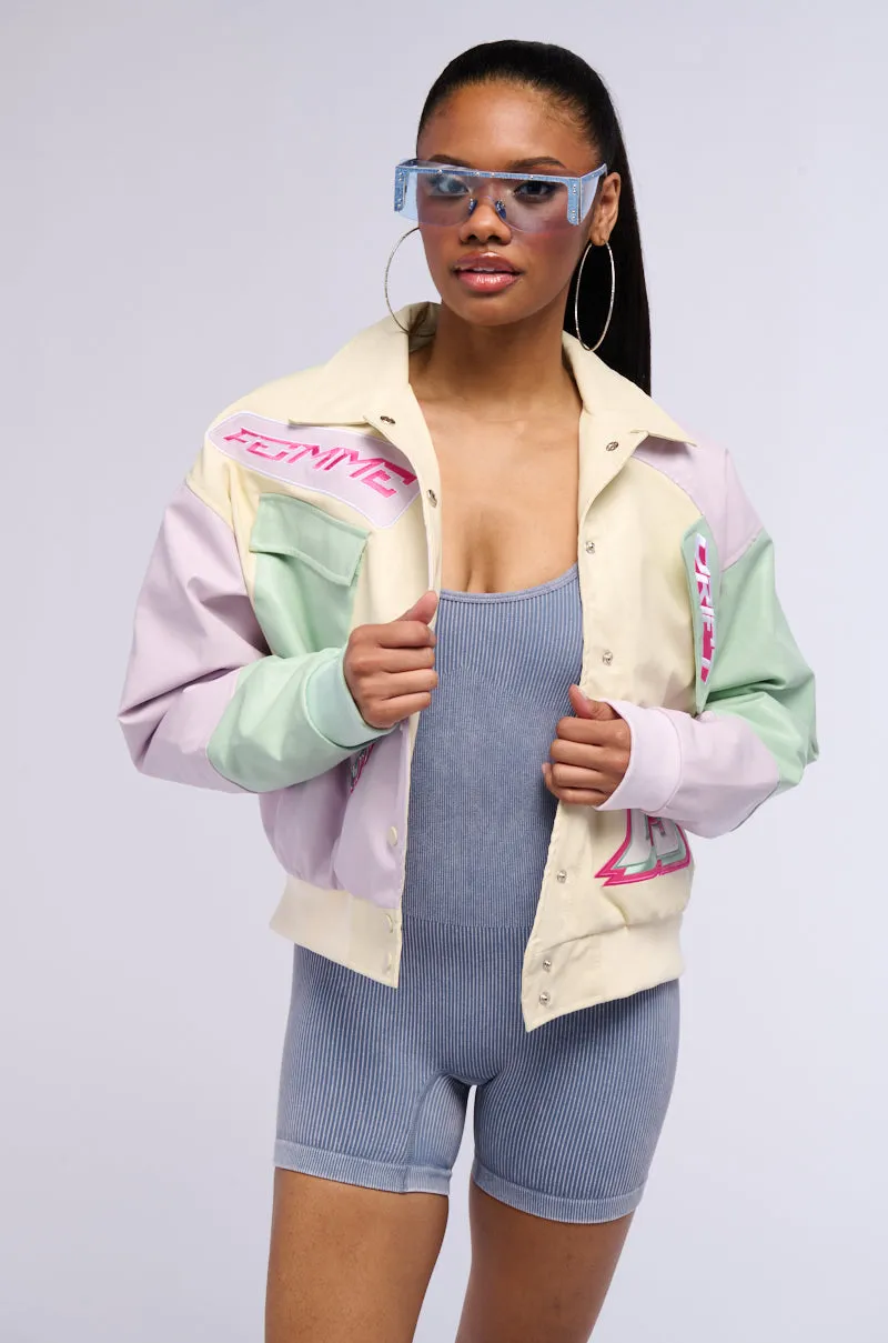 ANGEL EYES PASTEL PU COLOR BLOCK BOMBER