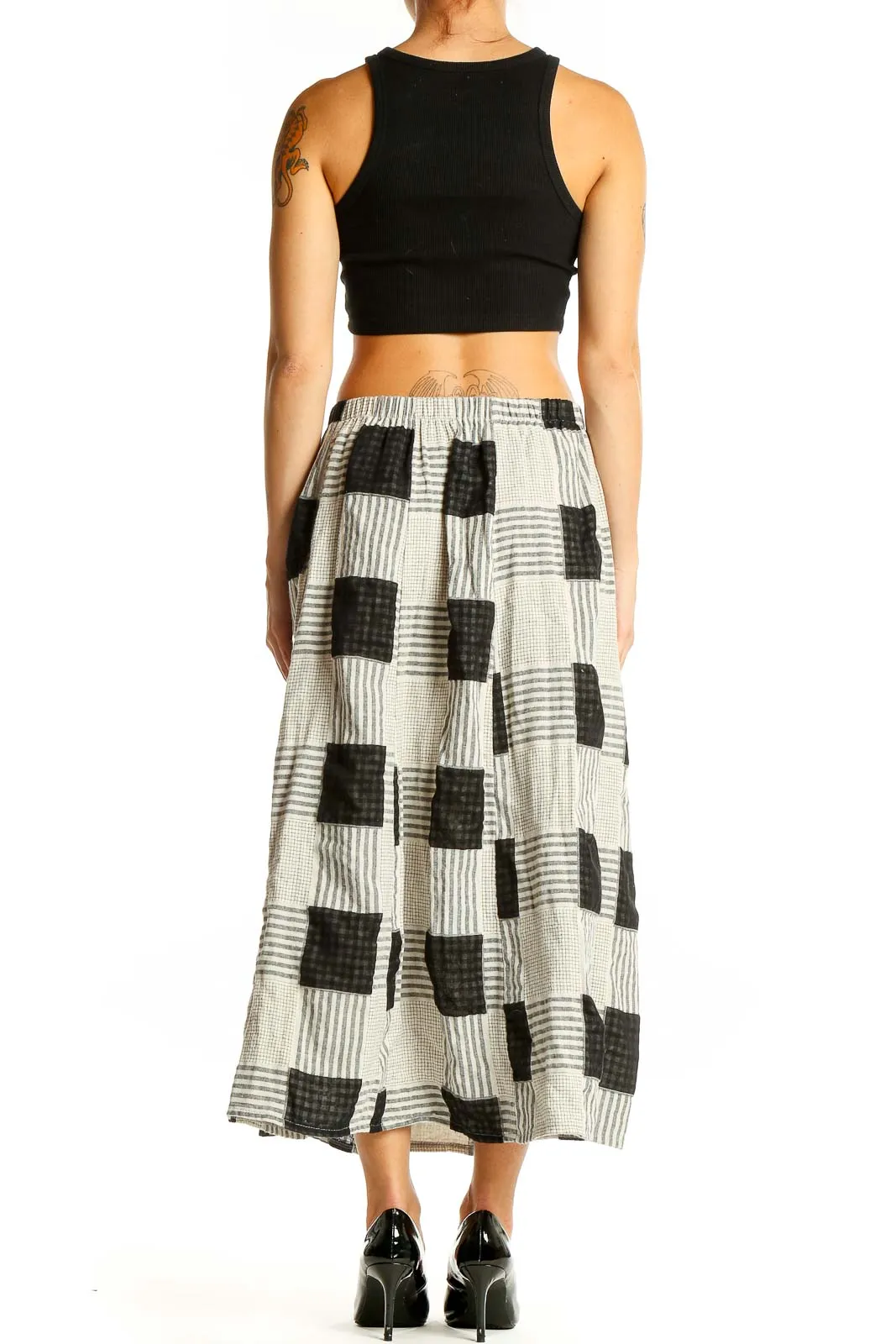 Black and White Patchwork Cotton Midi Skirt