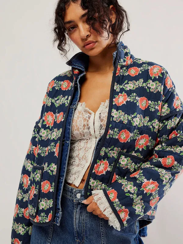 Blue Zone Planet |  Bella's Loose Floral Print Quilted Thin Coat Jacket