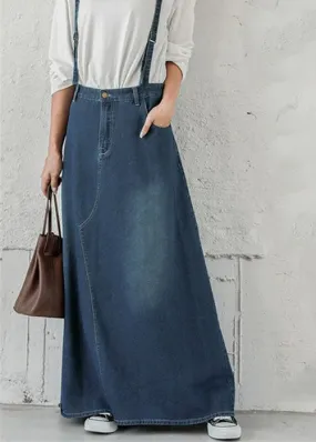 Bohemian Blue Pockets Patchwork Denim Maxi Skirts