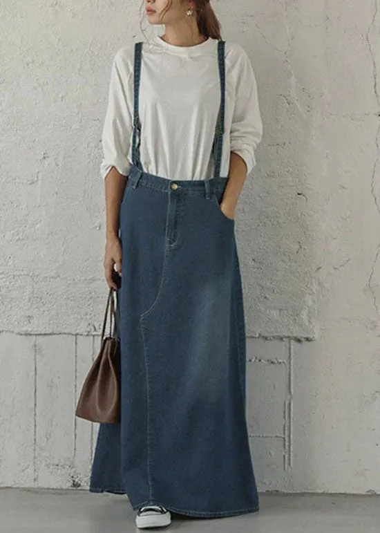 Bohemian Blue Pockets Patchwork Denim Maxi Skirts