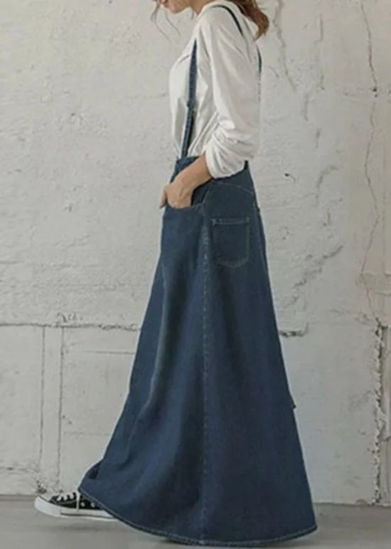 Bohemian Blue Pockets Patchwork Denim Maxi Skirts