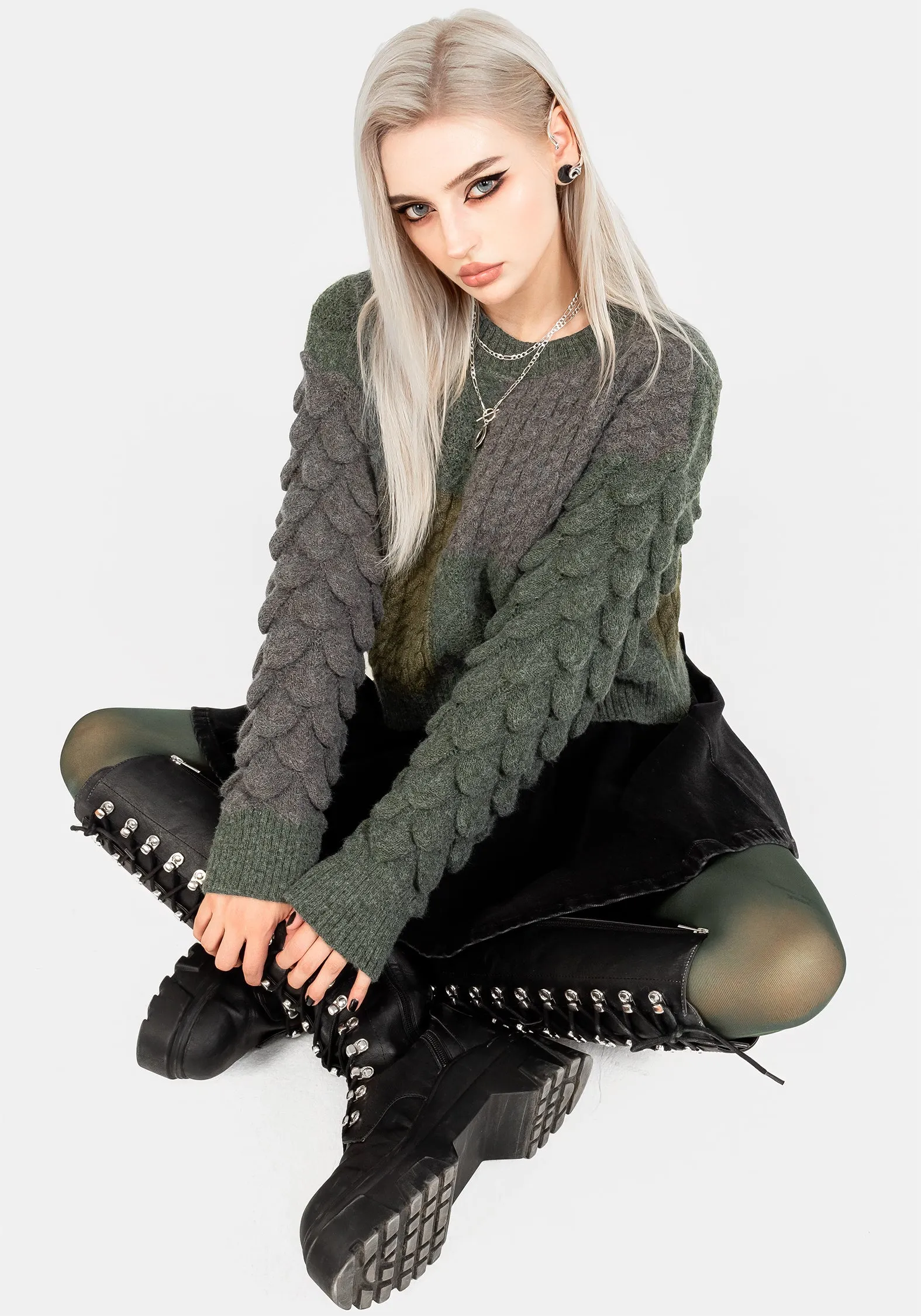 Brazen Spliced Crop Jumper In Cobra Green