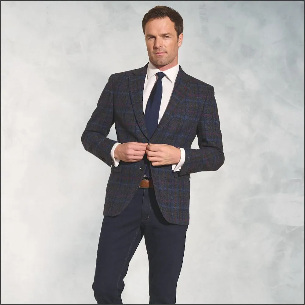 Brook Taverner Inverurie Navy Check Harris Tweed Jacket--