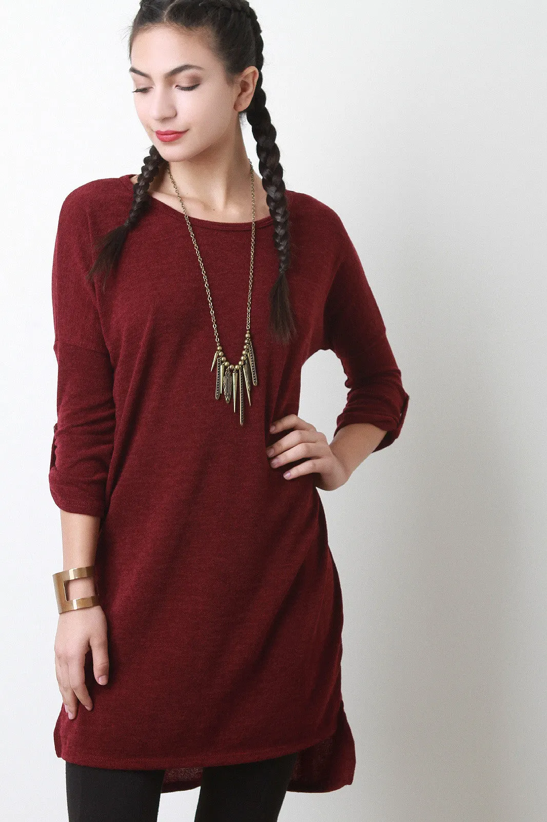 Button-Up Back High-Low Knit Top