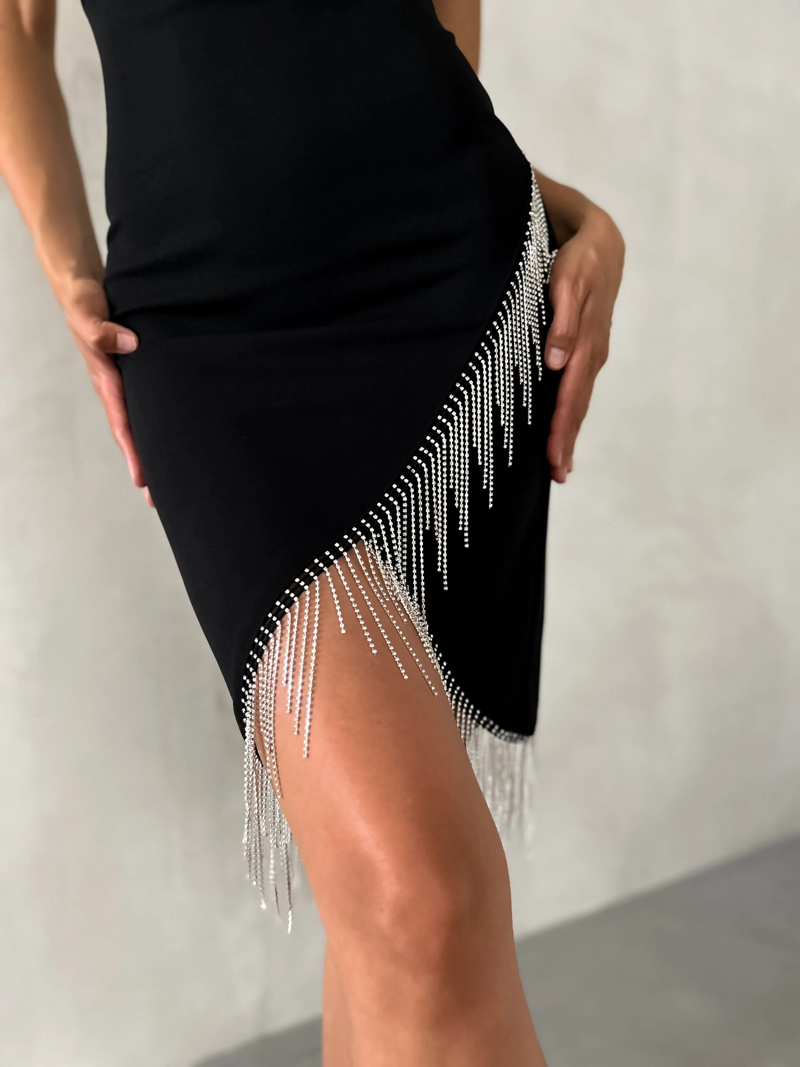 CALISTA Fringed Dress - Black