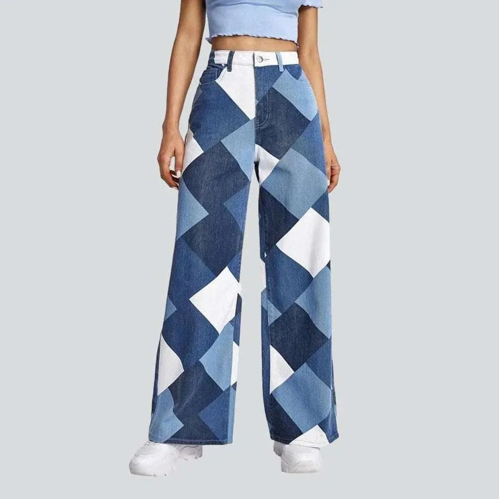 Checkered wide leg women's jeans