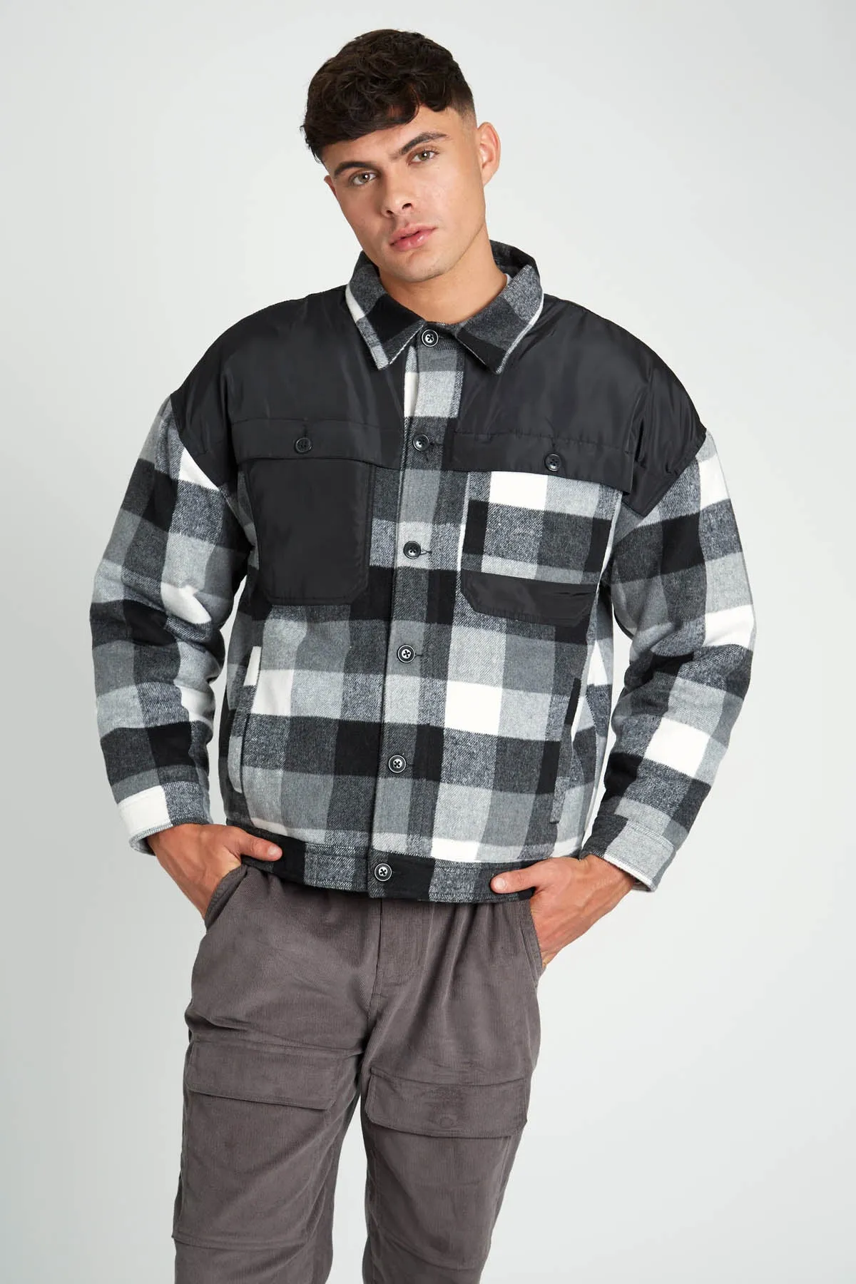 CRAWFORD OVERSIZED FIT CHECK JACKET WITH NYLON PANEL