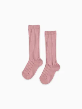 Dusty Pink Ribbed Knee High Girl Socks