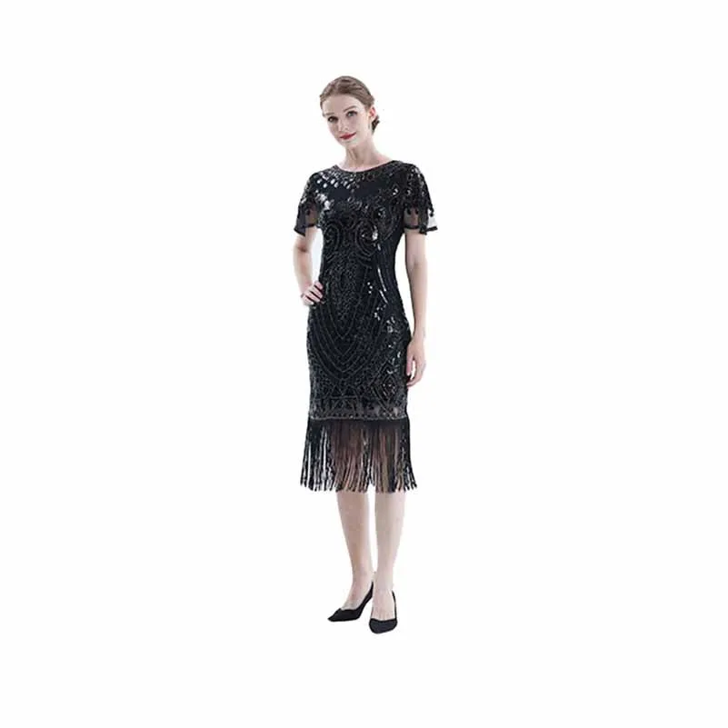 Flapper Dresses 1920s Gatsby - Roaring 20s Sequin Beaded Dress Fringe Dress