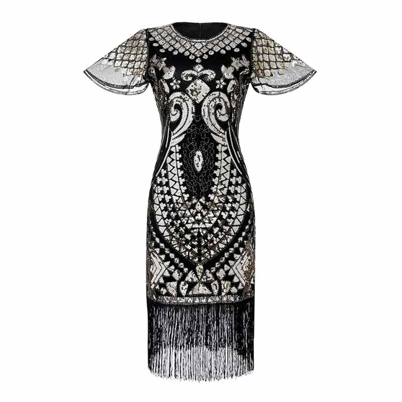 Flapper Dresses 1920s Gatsby - Roaring 20s Sequin Beaded Dress Fringe Dress