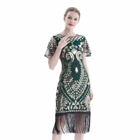 Flapper Dresses 1920s Gatsby - Roaring 20s Sequin Beaded Dress Fringe Dress