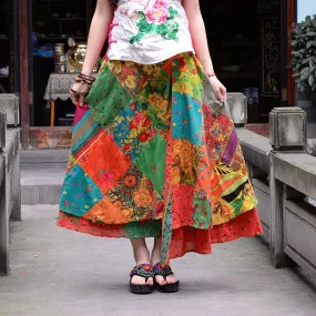 Floral Patchwork Hippie Skirt