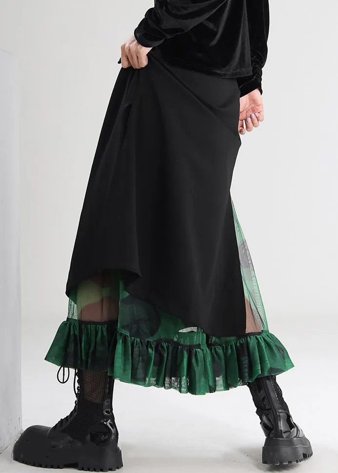 French Black Side Open Tulle Patchwork Skirts Spring AS1010