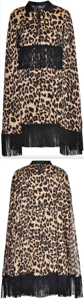 Fringed Leopard Print Cloak Dress