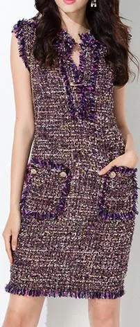 Fringed Tweed Shift Dress