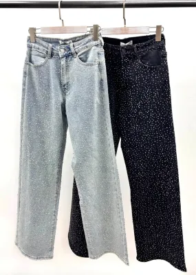 Full Diamante Embellished Wide Fit Jeans