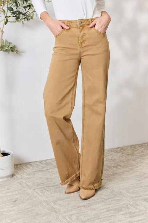 Full Size Fringe Hem Wide Leg Jeans