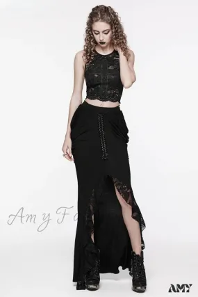 Gothic Half Pleats Fabric Slim Knitted and Long Hip Skirt Side Lace Women's Sexy Designed