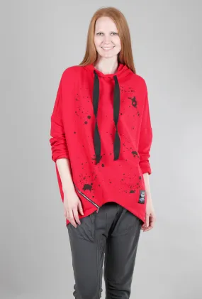 High-Low Splatter Hoodie, Red