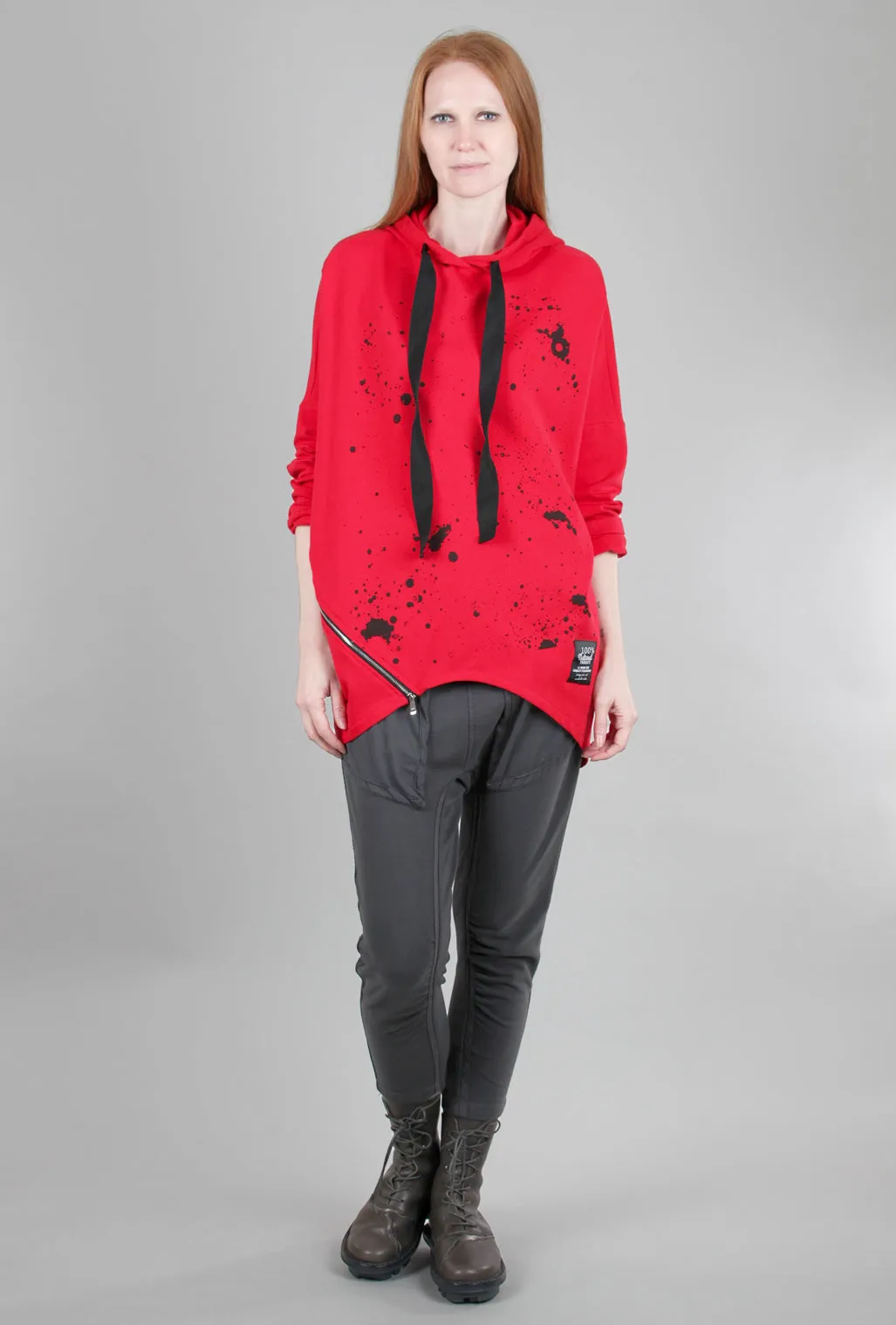 High-Low Splatter Hoodie, Red