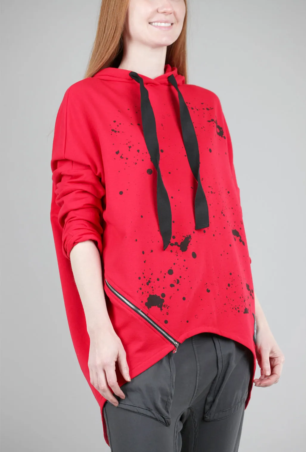 High-Low Splatter Hoodie, Red