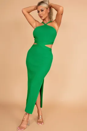 Ivey Green Knit Ribbed Dress