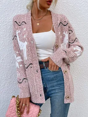 Knitted Single Breasted Long Sleeve Christmas Cardigan