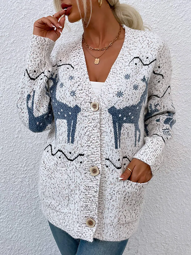 Knitted Single Breasted Long Sleeve Christmas Cardigan