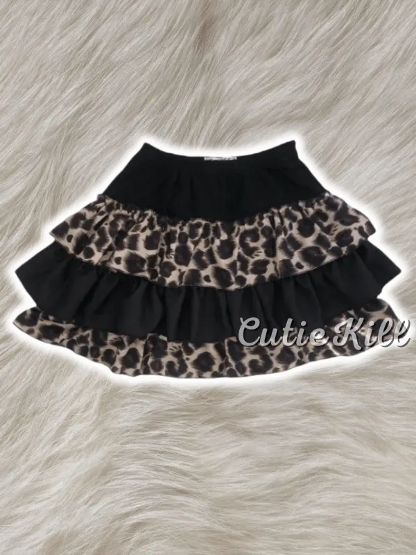 Leopard patchwork mini skirt