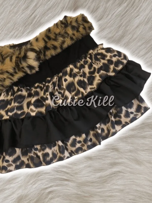 Leopard patchwork mini skirt