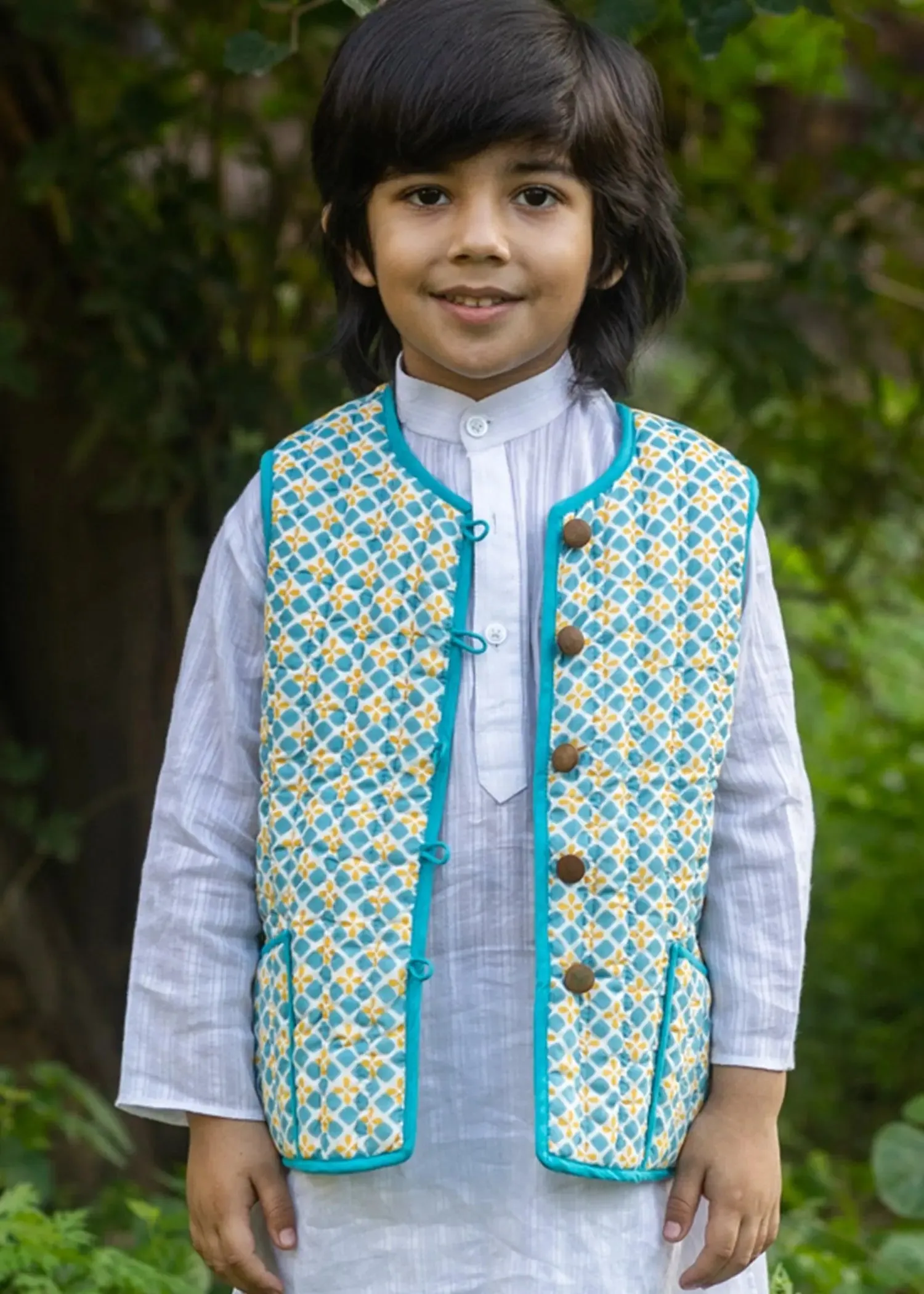 Lotus/Sesame Yellow 100% Cotton Reversible Bundi Jacket Unisex (0-12 Years)