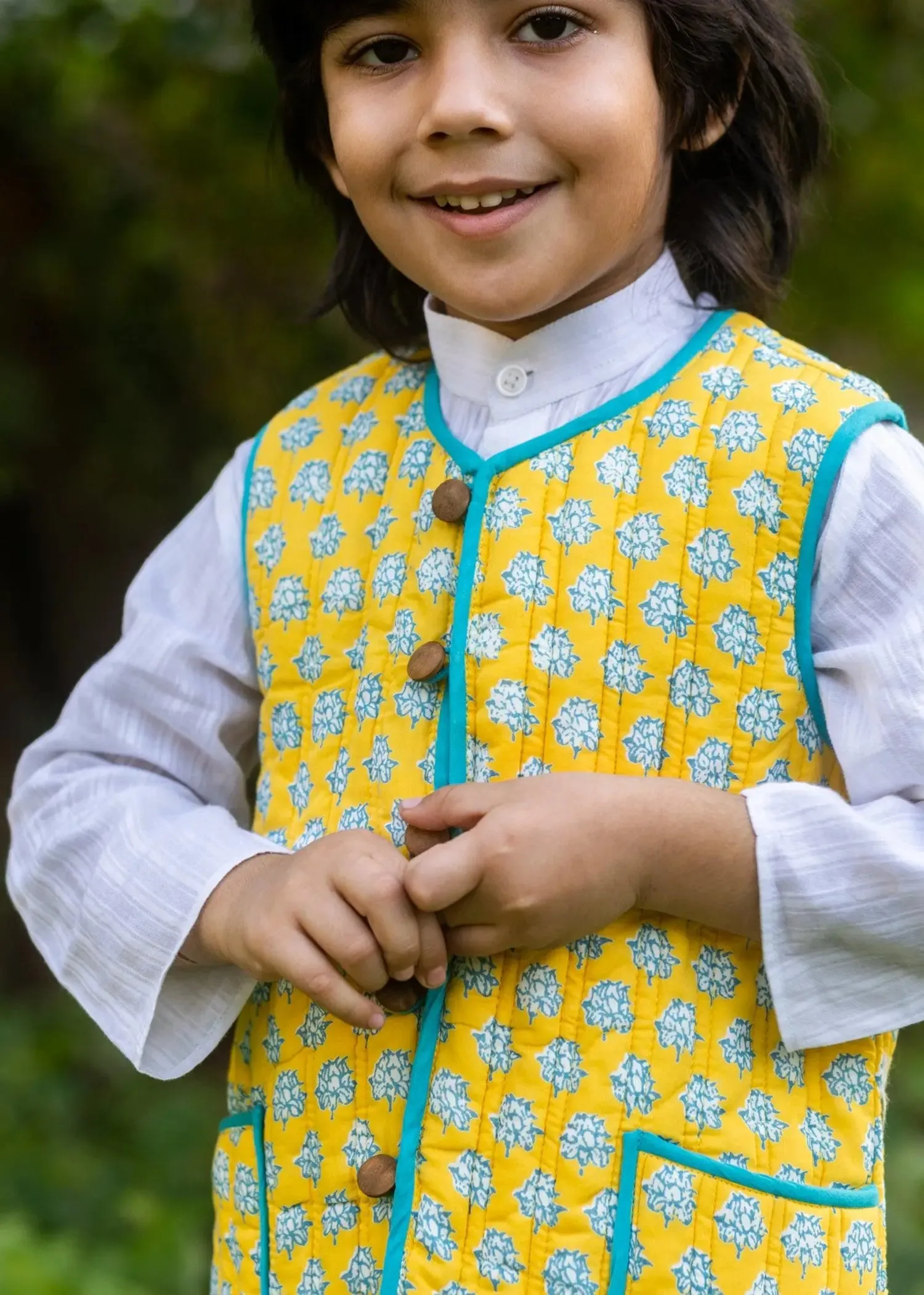 Lotus/Sesame Yellow 100% Cotton Reversible Bundi Jacket Unisex (0-12 Years)