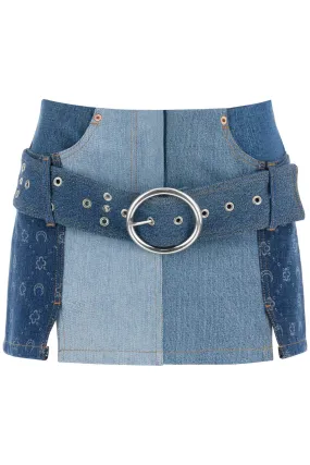 Marine serre belted patchwork miniskirt