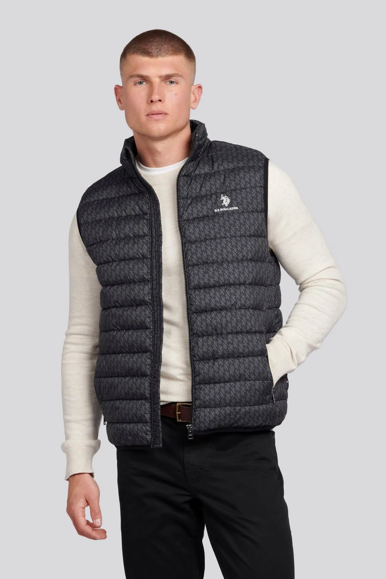 Mens Monogram Quilted Gilet in Black Bright White DHM