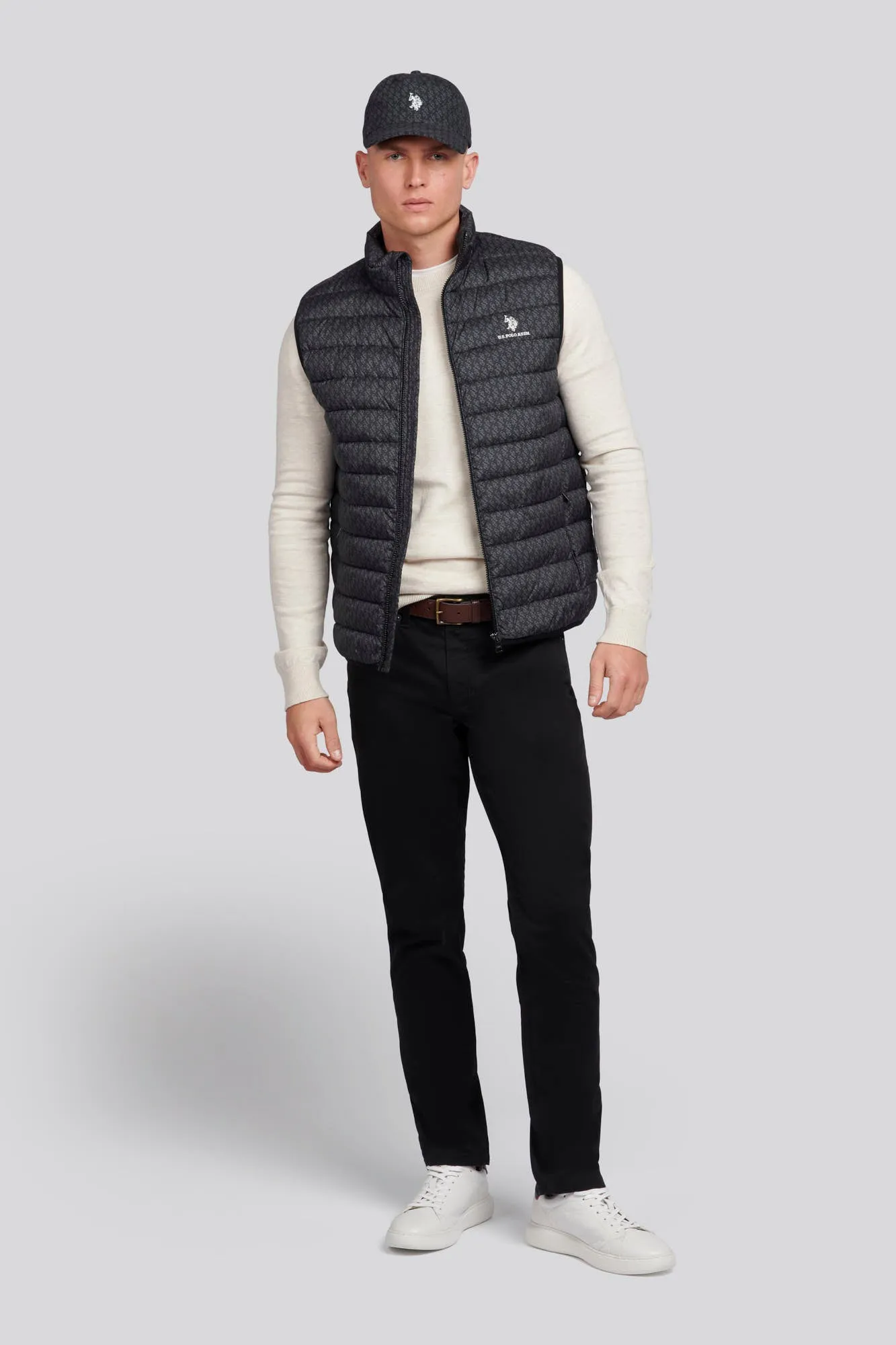 Mens Monogram Quilted Gilet in Black Bright White DHM