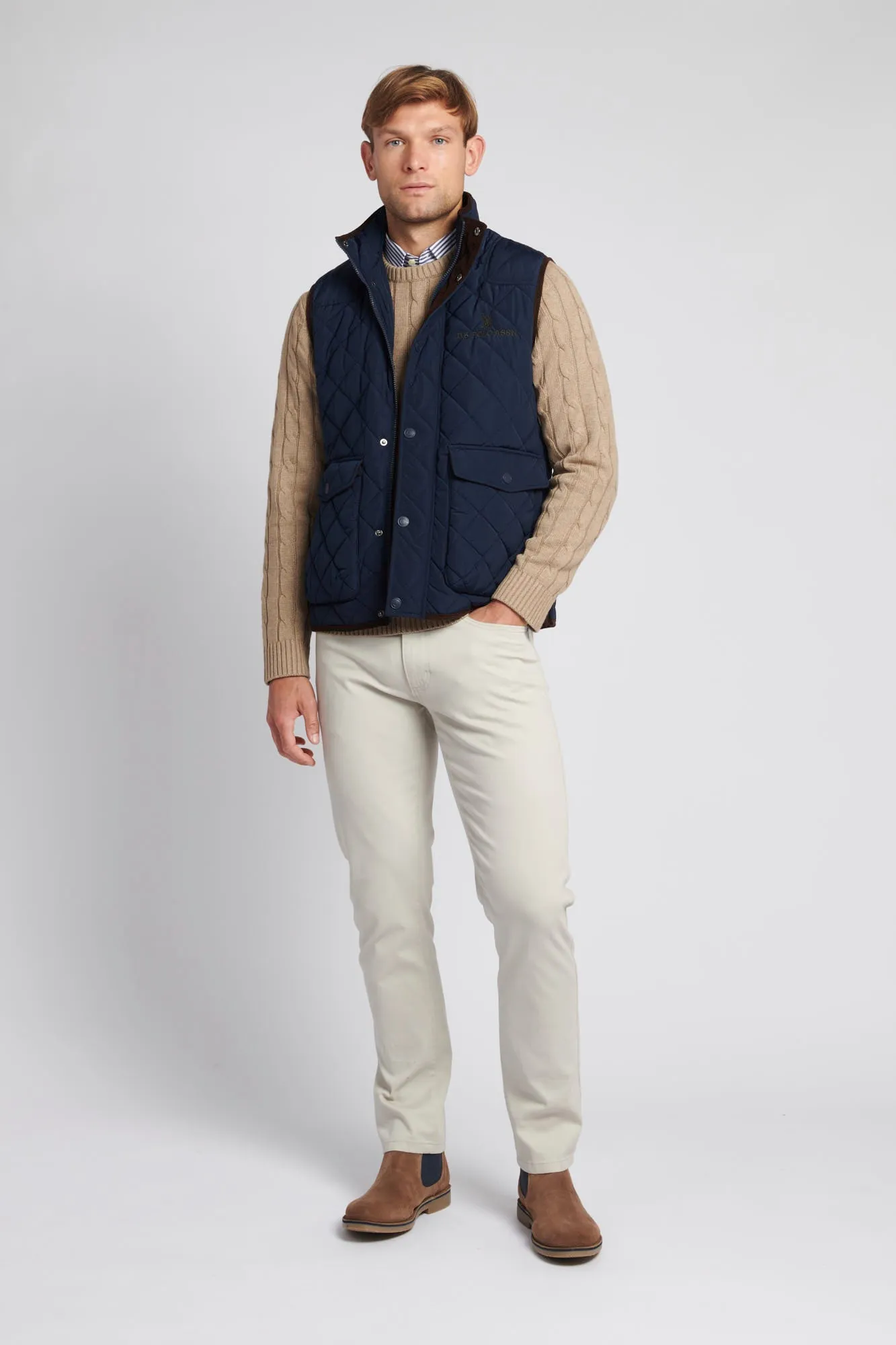 Mens Quilted Hacking Gilet in Navy Blue