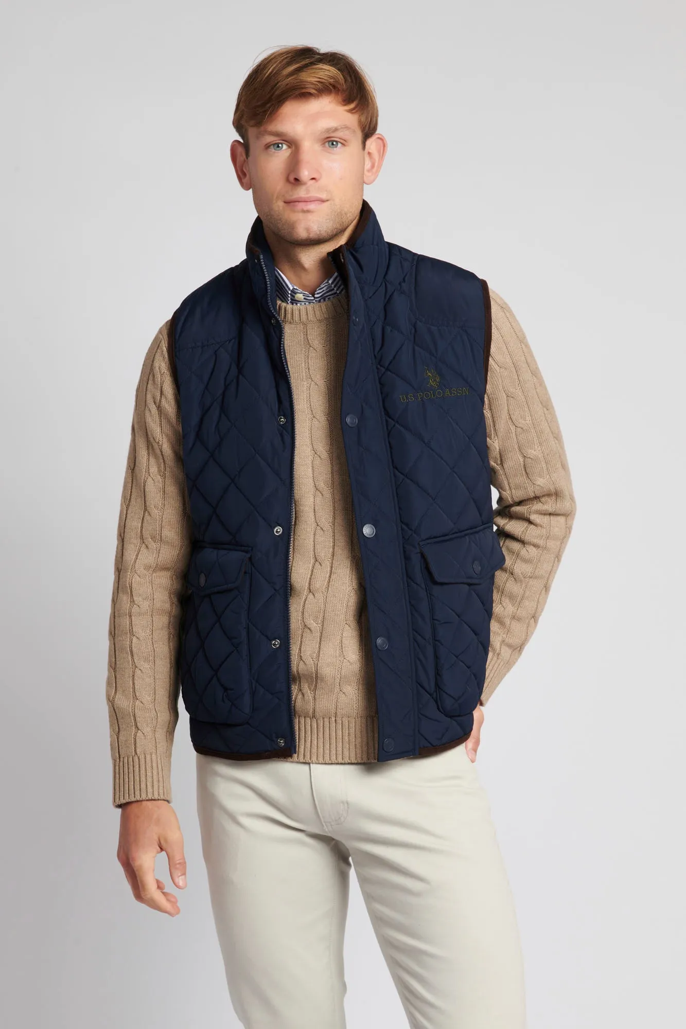 Mens Quilted Hacking Gilet in Navy Blue