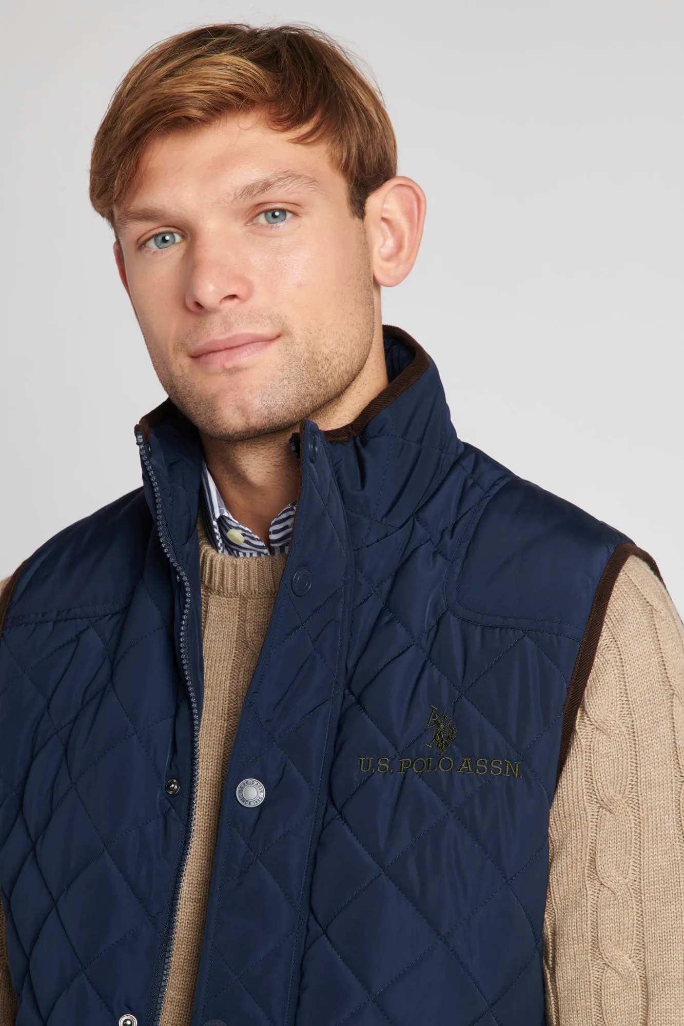 Mens Quilted Hacking Gilet in Navy Blue