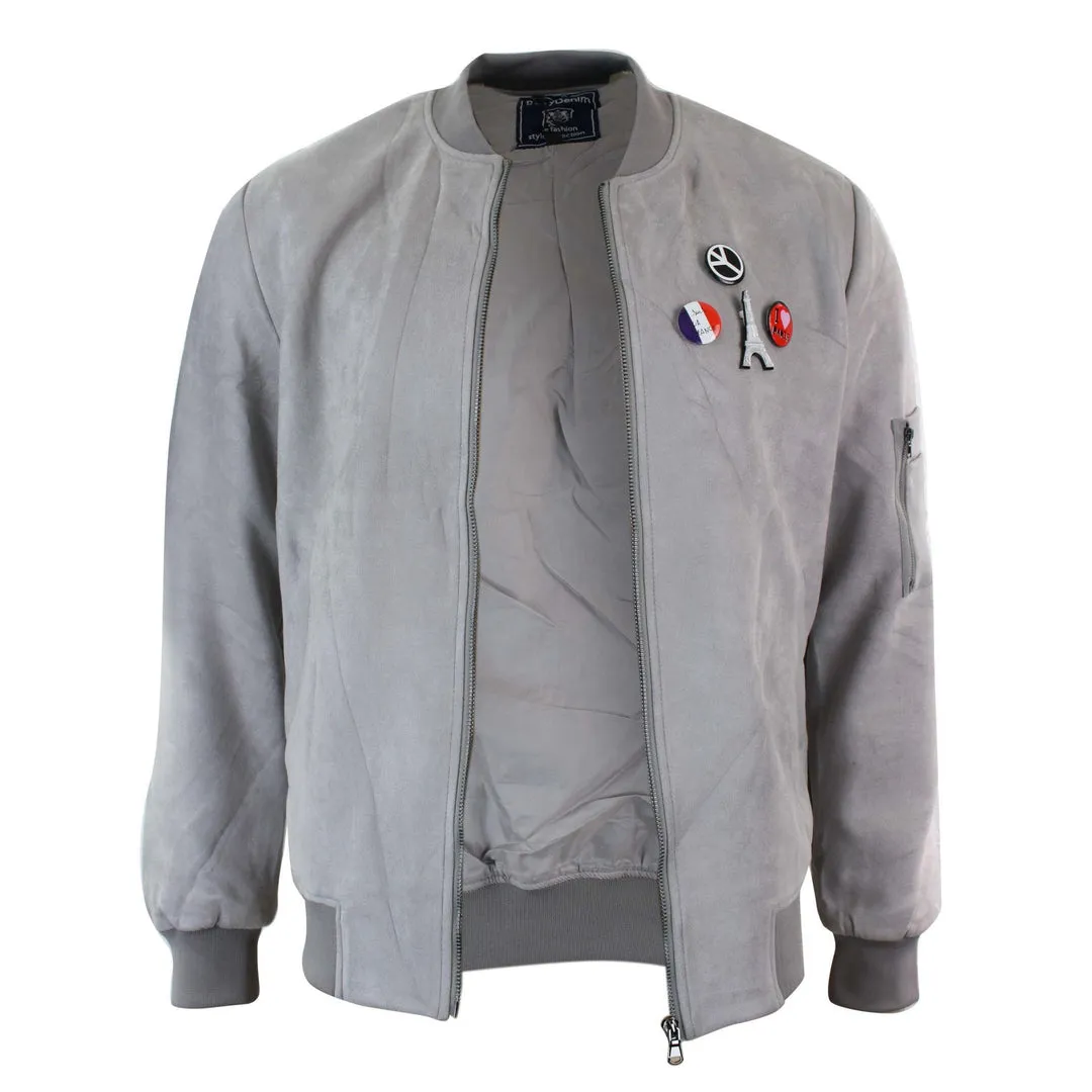 Men's Suede Velvet Flight Bomber Jacket Badge