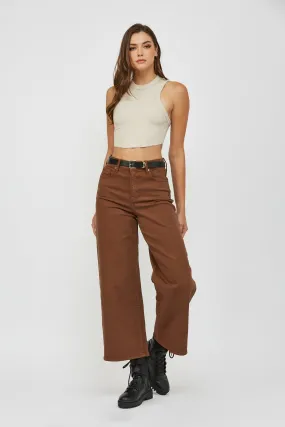 [NORI] Chestnut Colored Clean Stretch 28" Inseam Wide Leg