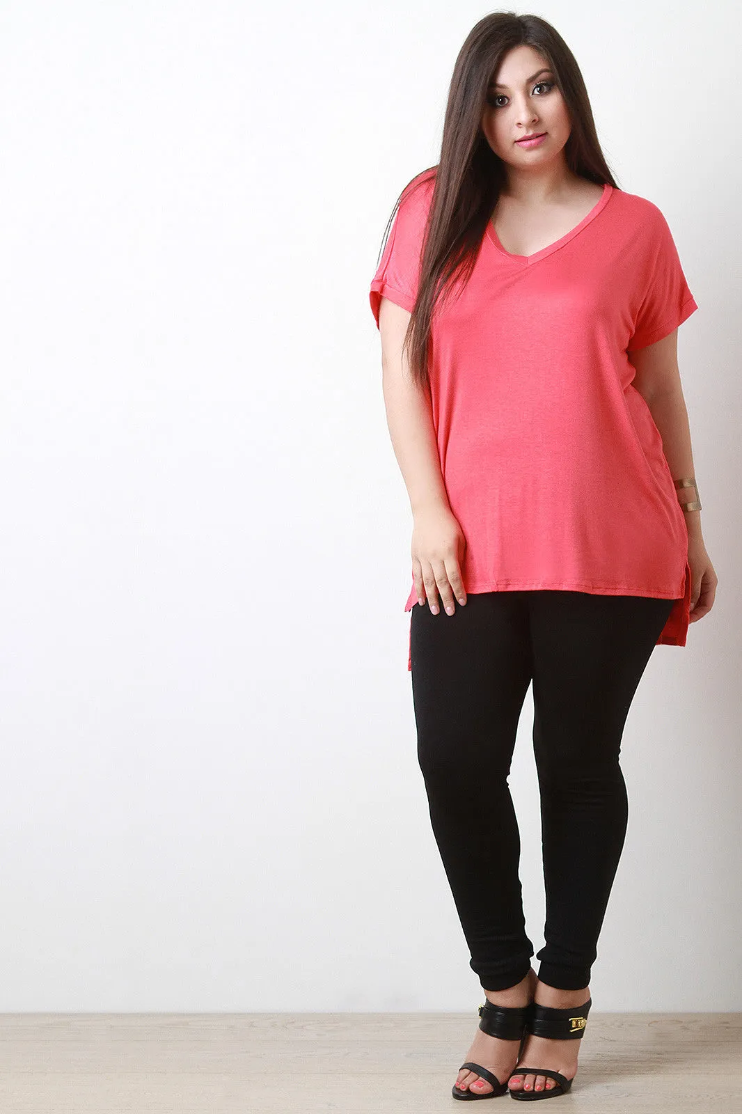 Oversized V-Neck High-Low Tee